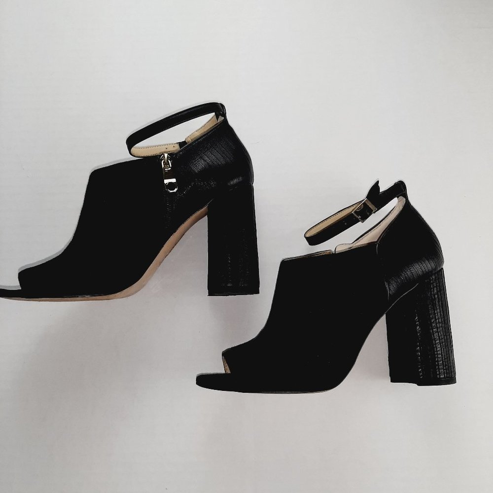 Louise Et Cie Women's Lo-Keran Open Toe Booties Size 8 Black Suede 4" Block Heel